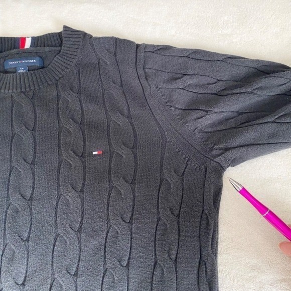 Vintage Tommy Hilfiger Cable Knit Crew-Neck Sweater‎ Mens S Black - Picture 13 of 13